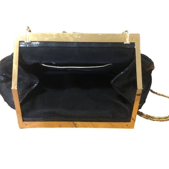 Vintage Carlo Fiori Clutch Rhinestones Leather Python Gold Chain - Picture 5 of 9